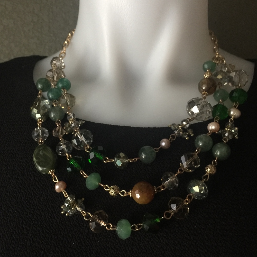 Glamorous beaded crystal goldstone necklace. Macy'